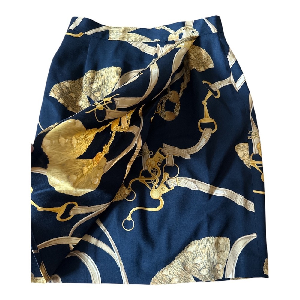 Studio 121 Gold Black Tassel Print Wrap Skirt 80s 90s Size 08 - Picture 3 of 7